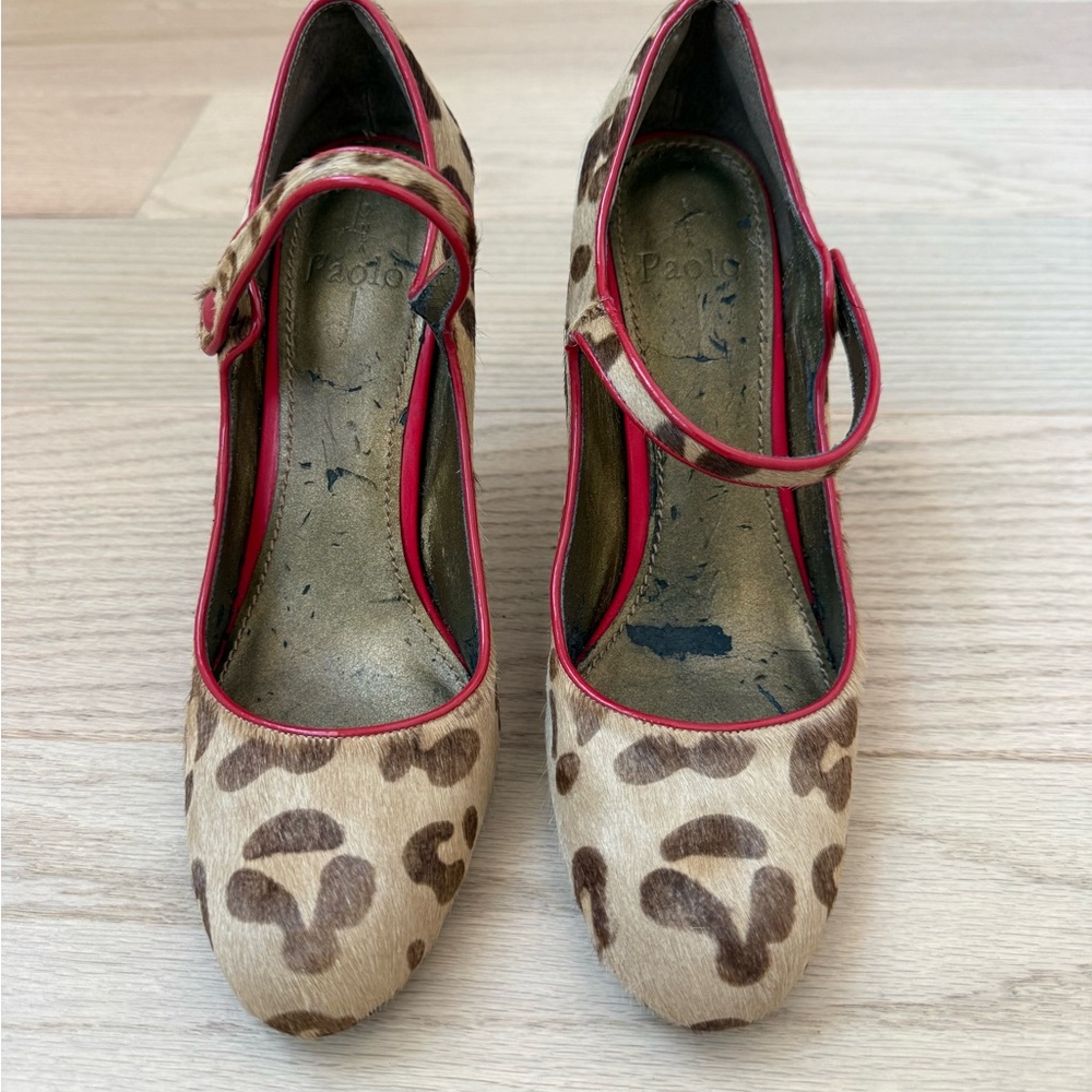 Paolo Women's Leopard Print Heels with Red Trim